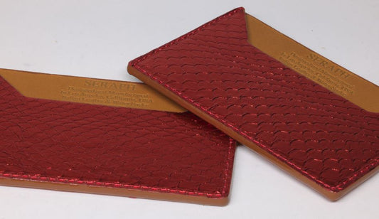 Wallet, Red Metallic Snake with Italian leather