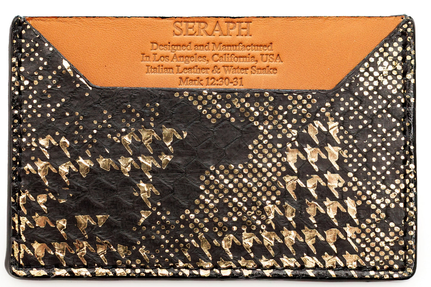 Wallet, Black & Gold Metallic Snake with Italian leather