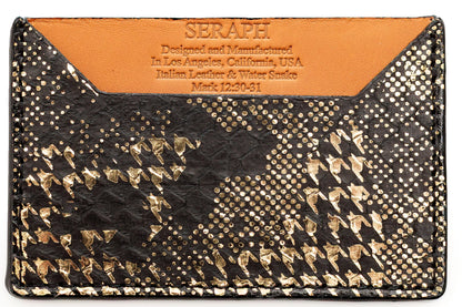Wallet, Black & Gold Metallic Snake with Italian leather