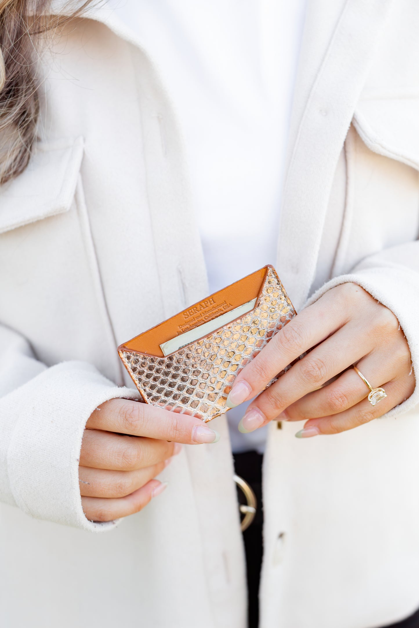 Wallet, Pink and White Metallic Python with Italian leather (large pattern)
