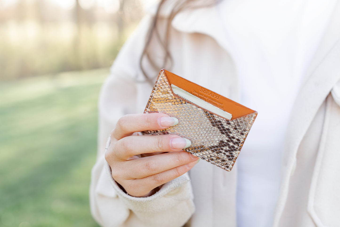 Wallet, Pink and White Metallic Python with Italian leather (small pattern)