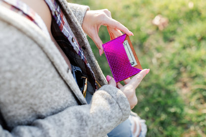 Wallet, Purple Metallic Snake with Italian leather
