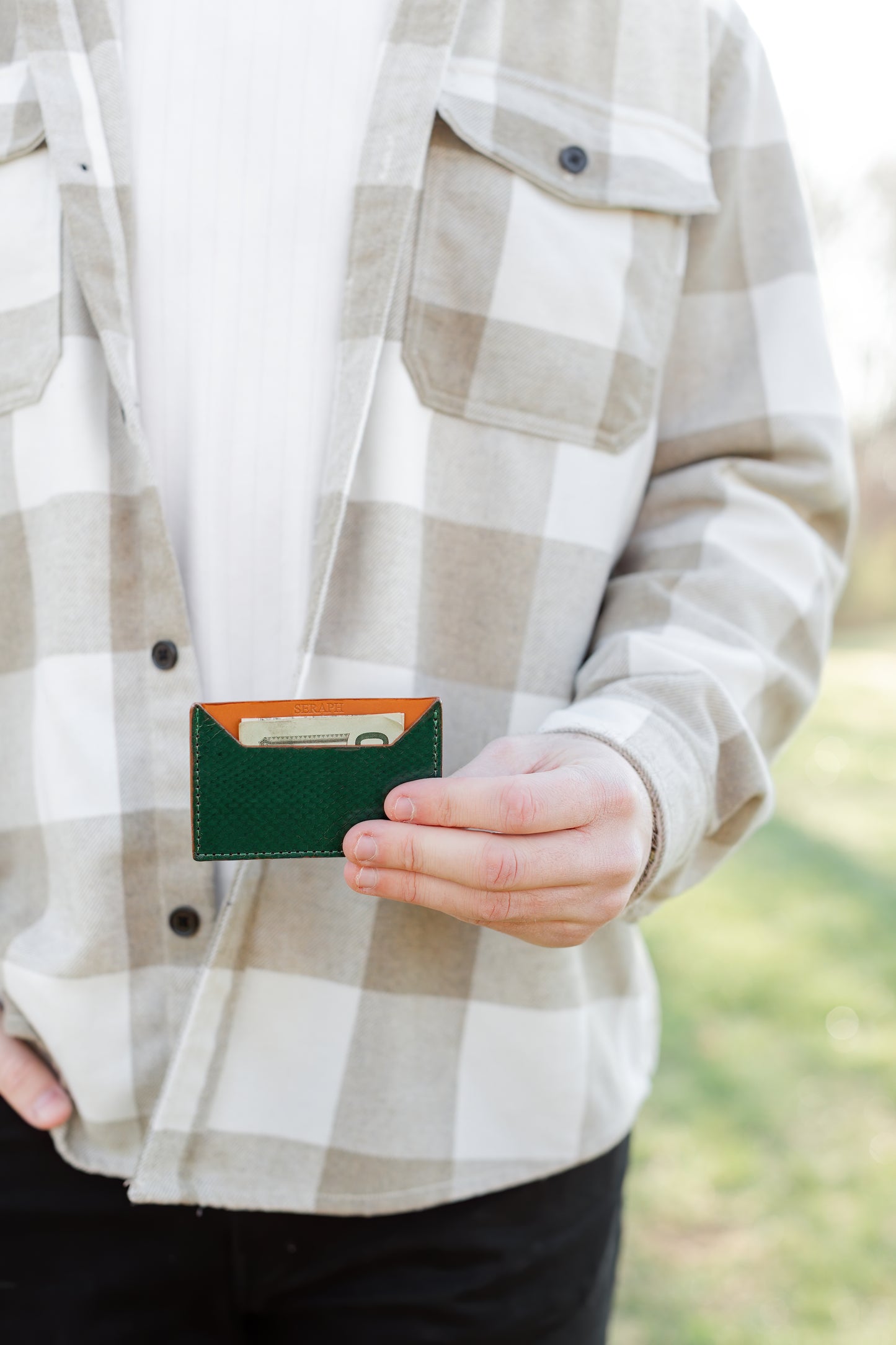 Wallet, Green Snake with Italian leather
