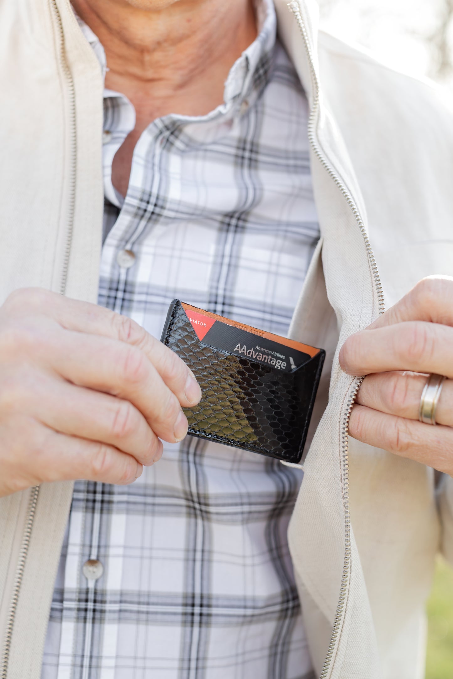Wallet, Black Water Snake with Italian leather