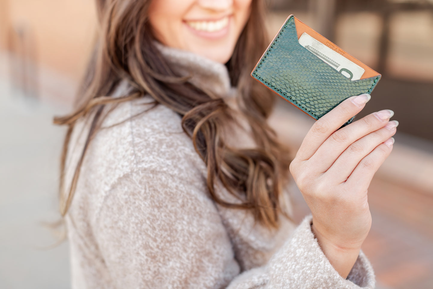 Wallet, Green Snake with Italian leather