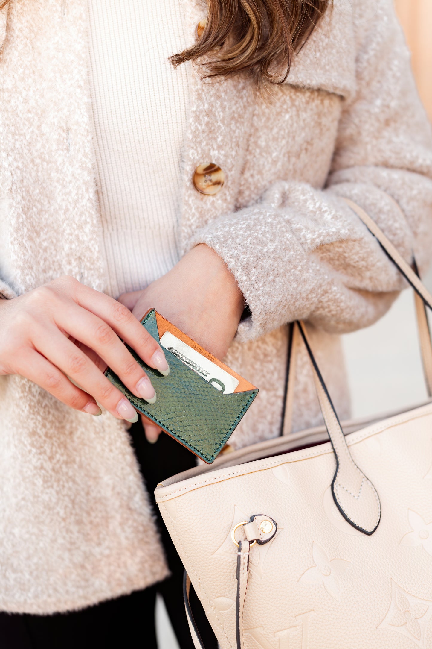 Wallet, Green Snake with Italian leather