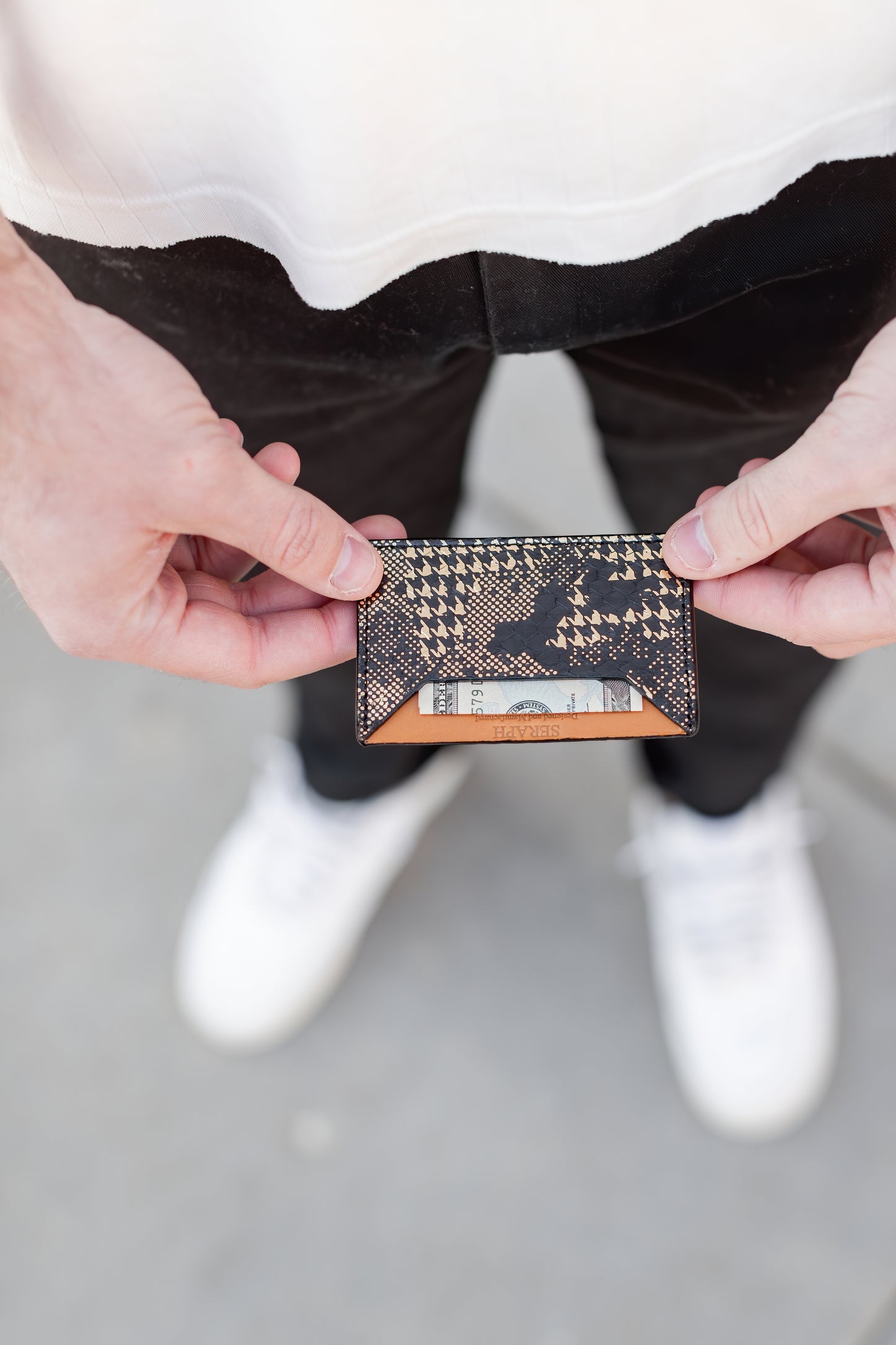 Wallet, Black & Gold Metallic Snake with Italian leather