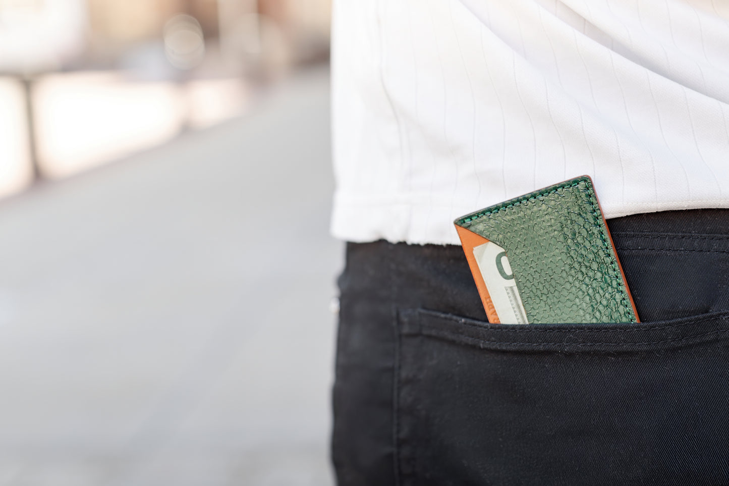 Wallet, Green Snake with Italian leather