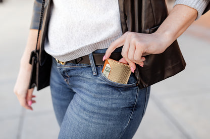 Wallet, Gold Metallic Snake with Italian leather