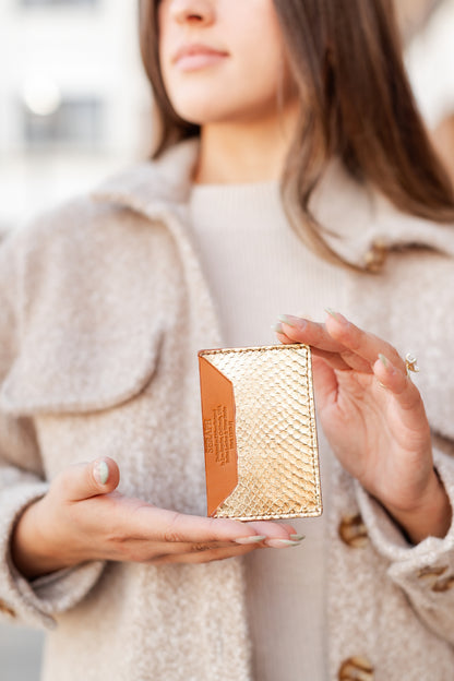 Wallet, Gold Metallic Snake with Italian leather