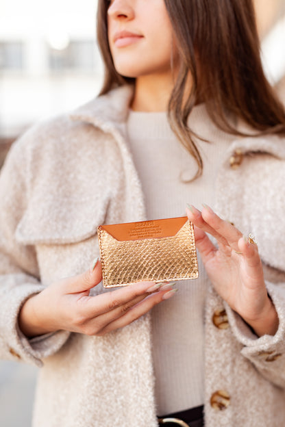 Wallet, Gold Metallic Snake with Italian leather