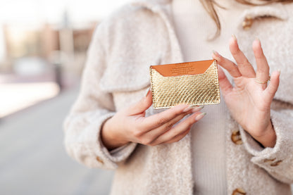 Wallet, Gold Metallic Snake with Italian leather