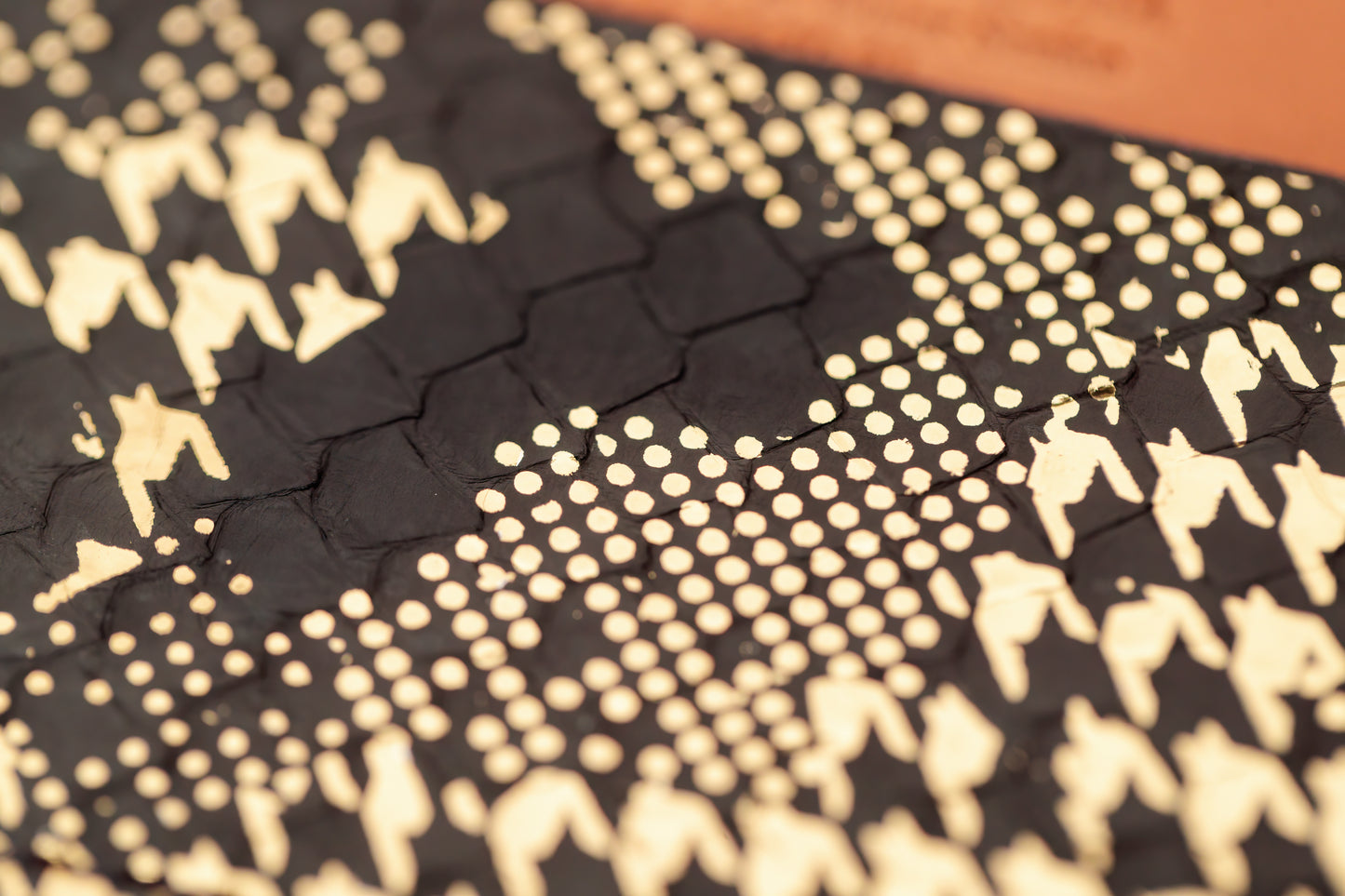 Wallet, Black & Gold Metallic Snake with Italian leather