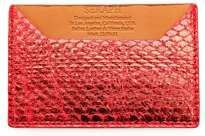 Wallet, Red Metallic Snake with Italian leather