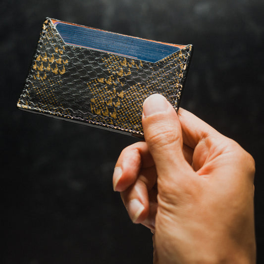 Wallet, Black & Gold Metallic Snake with Italian leather