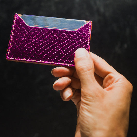 Wallet, Purple Metallic Snake with Italian leather