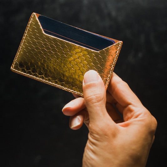 Wallet, Gold Metallic Snake with Italian leather
