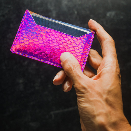 Wallet, Iridescent Fuchsia Snake with Italian leather