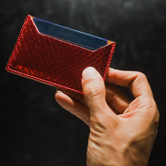Wallet, Red Metallic Snake with Italian leather