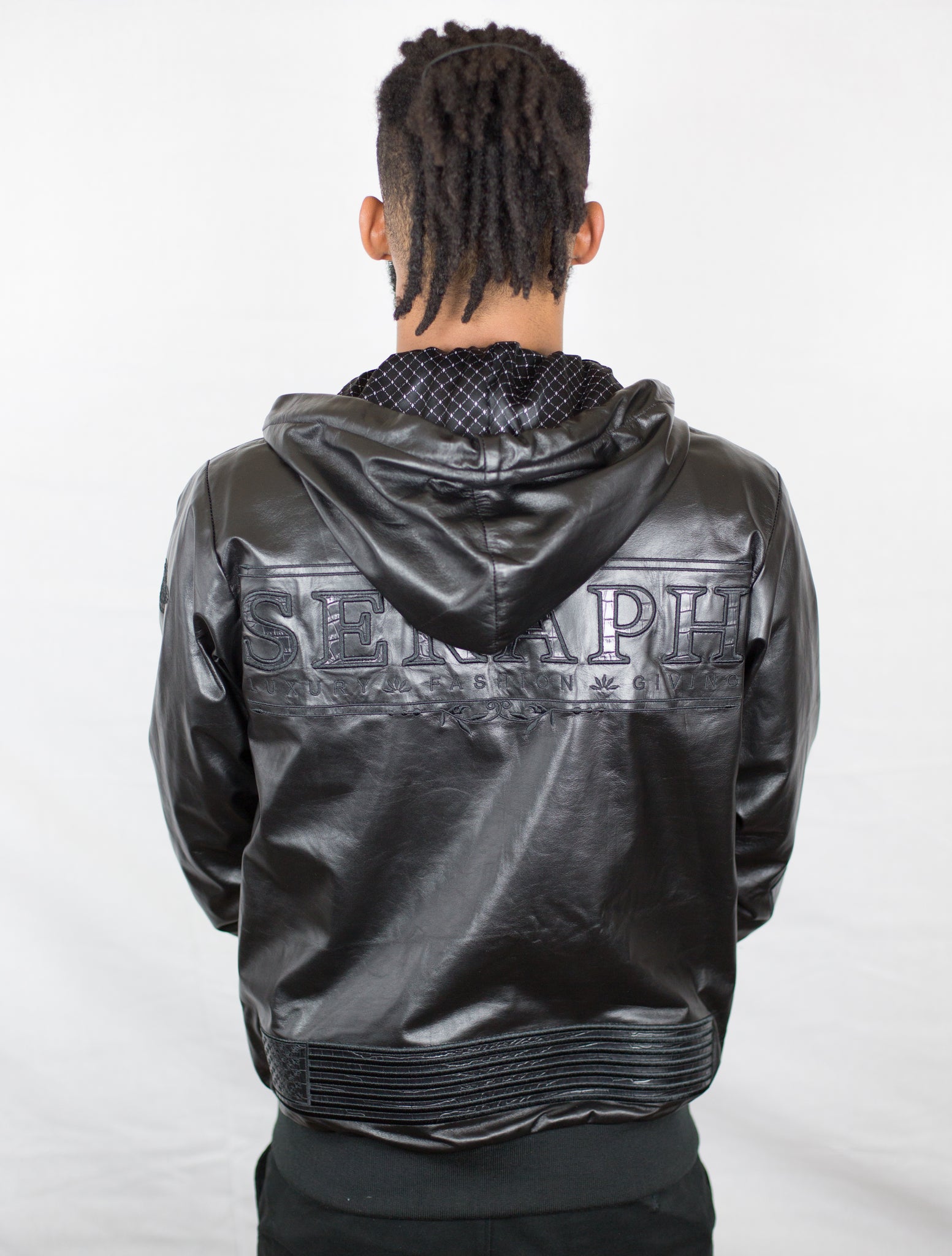 Black LEATHER ZIP UP HOODED JACKET – SERAPH