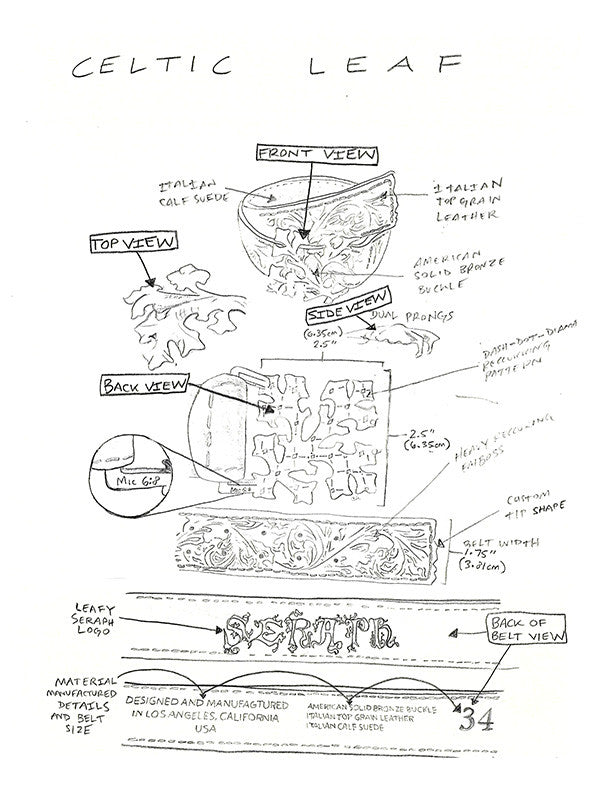 Leather Belt - Celtic Leaf - Cafe