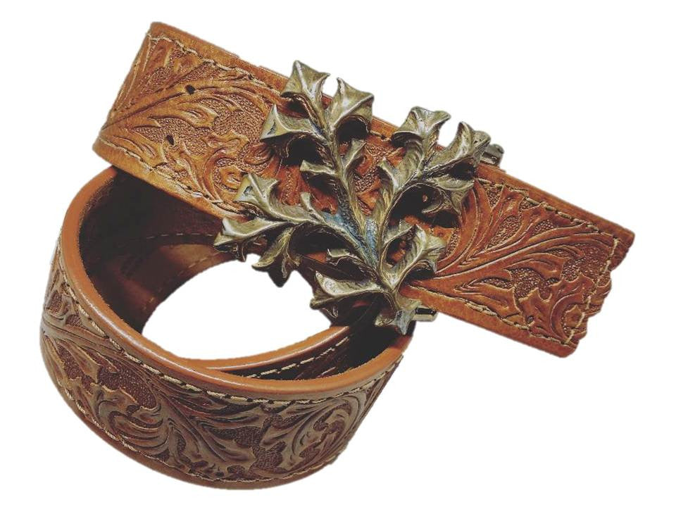 Leather Belt - Celtic Leaf - Cafe