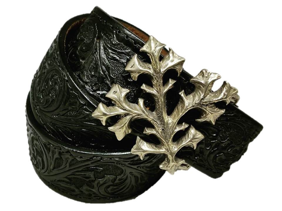 Leather Belt - Celtic Leaf - Onyx