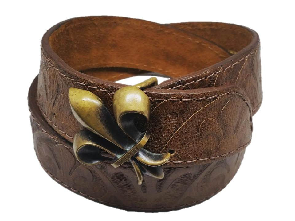 Leather Belt - Fleur De Lis - Maduro