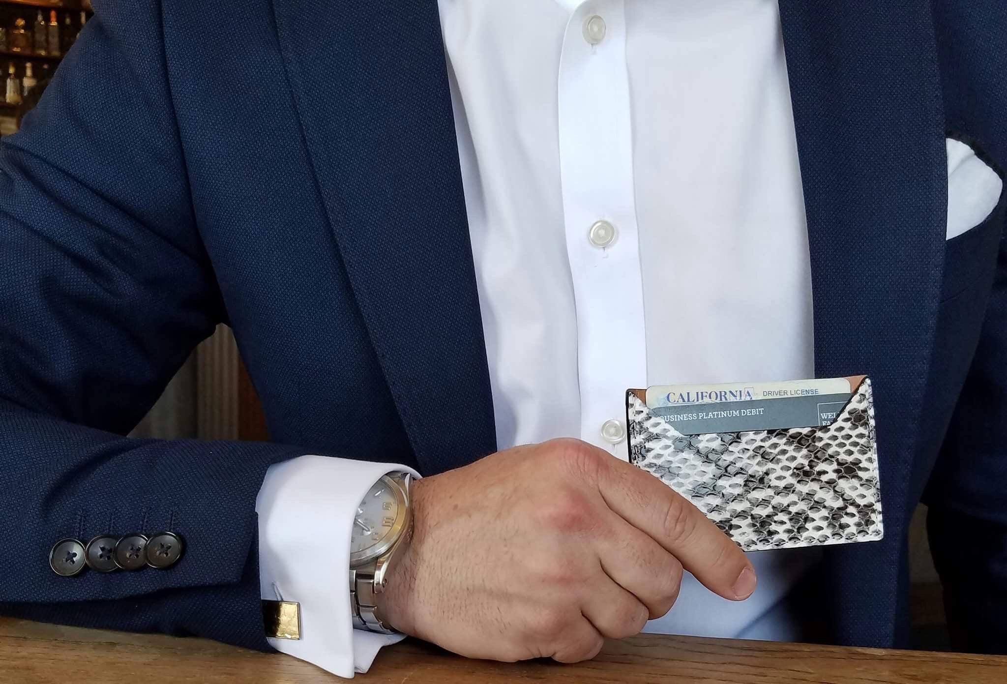 Wallet, White & Black Viper Snake, Italian leather