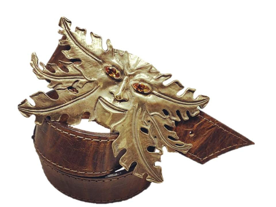 Leather Belt - Leaf Face - Maduro - Citrine Stone