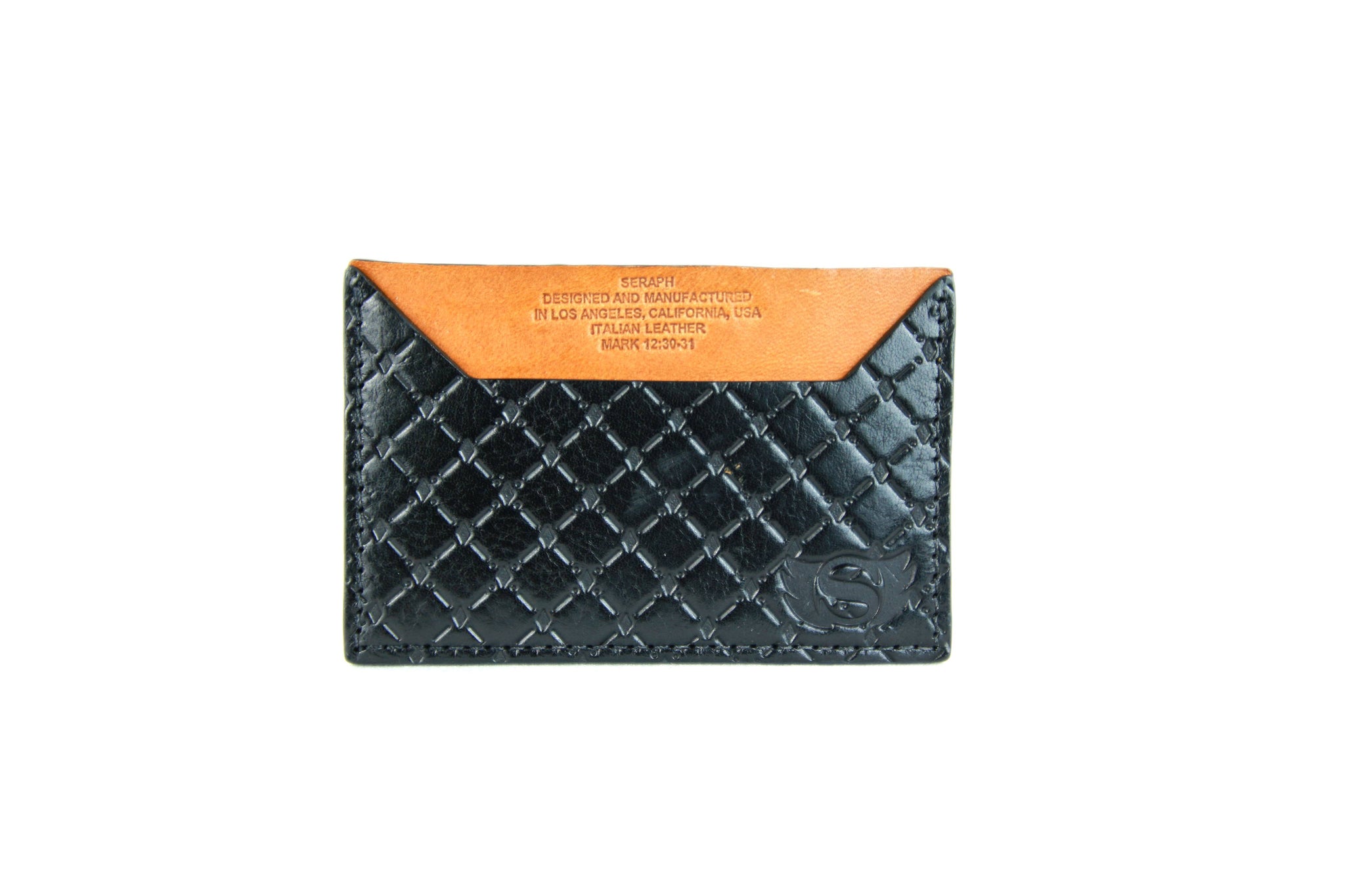 Wallet, Pattern Emboss, Black Italian Leather