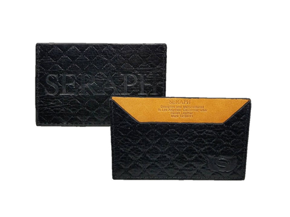 Wallet, Pattern Emboss, Black Italian Leather